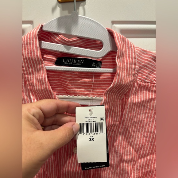 Lauren Ralph Lauren Striped Logo Linen Shirt - Picture 6 of 7
